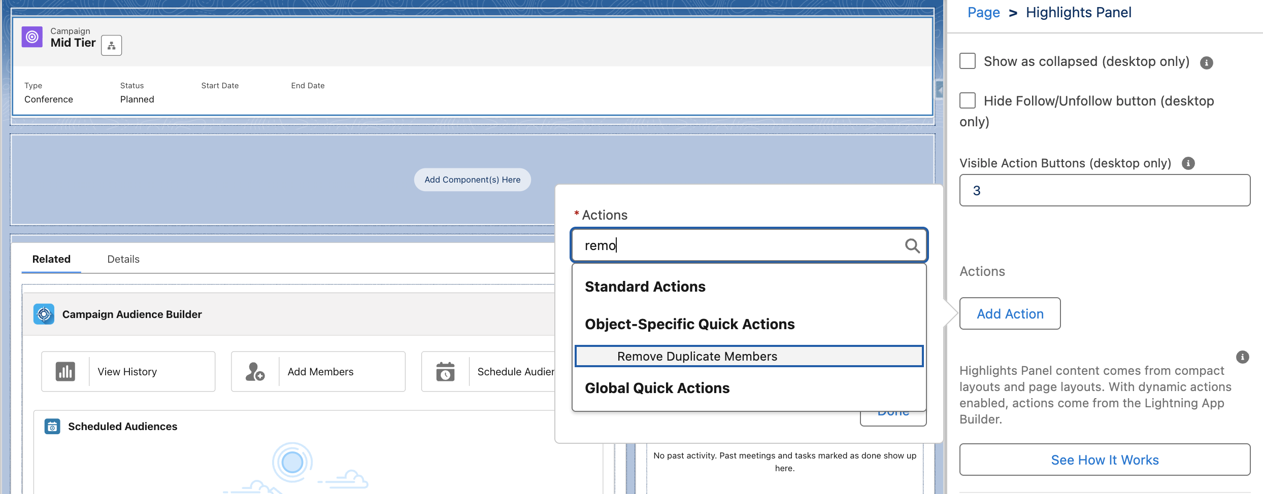 Screenshot: Lightning Record Page / Dynamic Actions