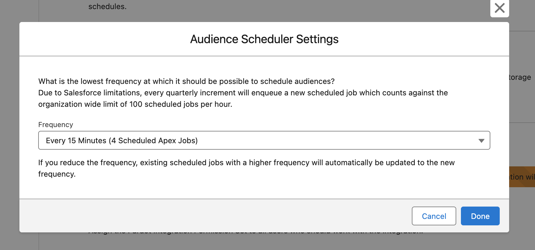 Screenshot: Then, you can select your preferred minimum schedule frequency.