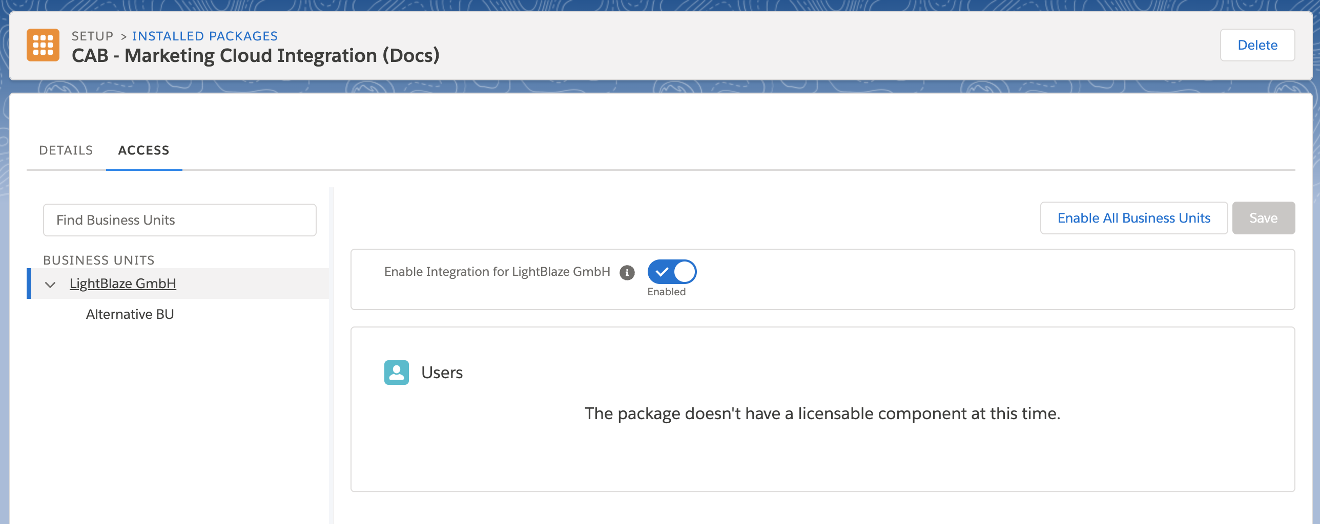 Screenshot: Create Marketing Cloud Installed Package