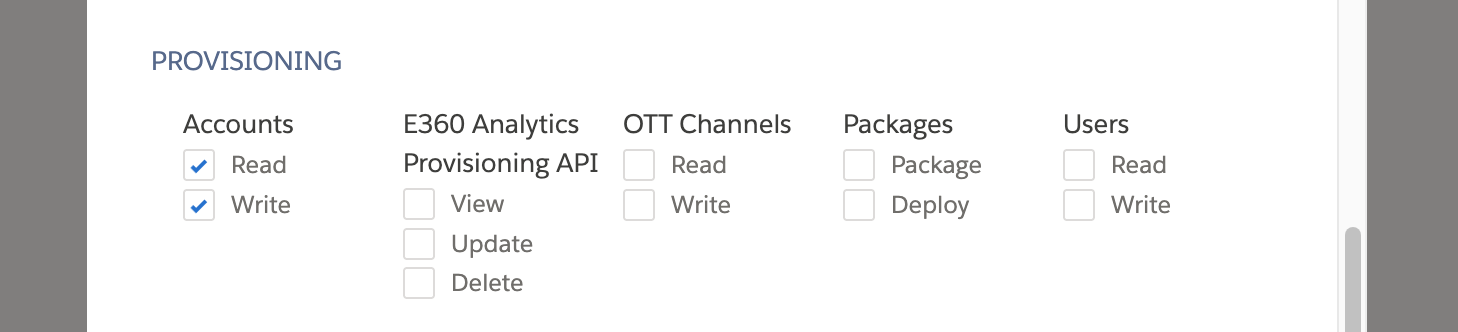 Screenshot: Provisioning > Accounts: Read, Write