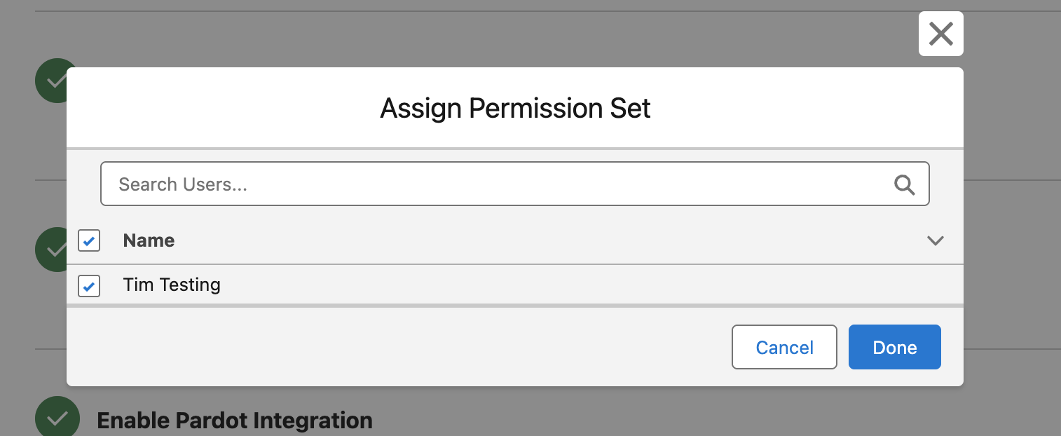 Screenshot: Assign Integration Permission Set