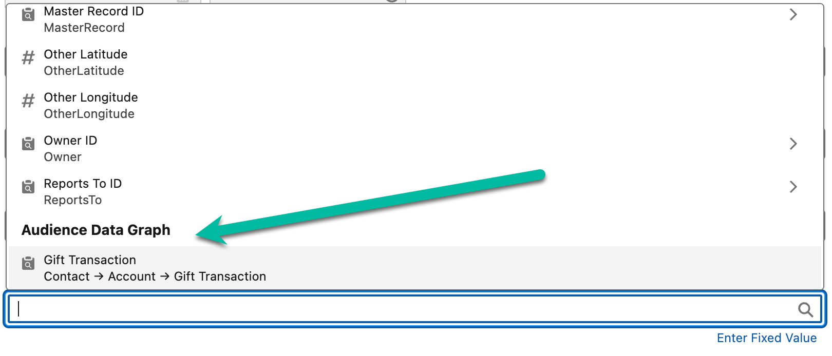 Screenshot: Add Data Graph Details to MC Data Extension