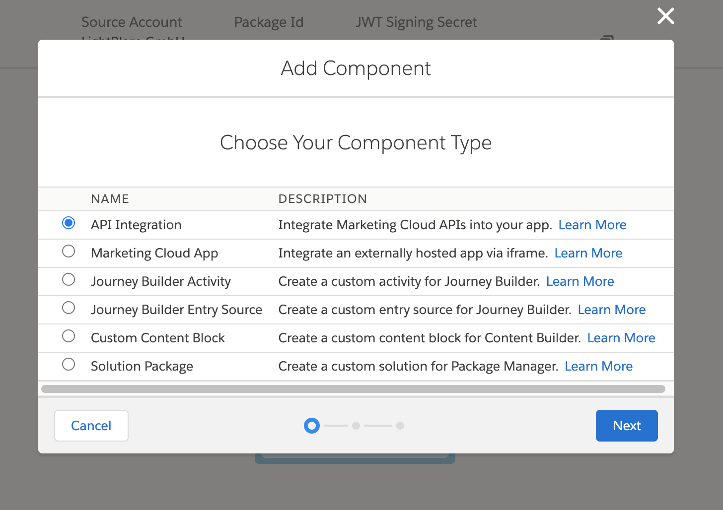 Screenshot: Choose API Integration (it should be preselected) and click Next.